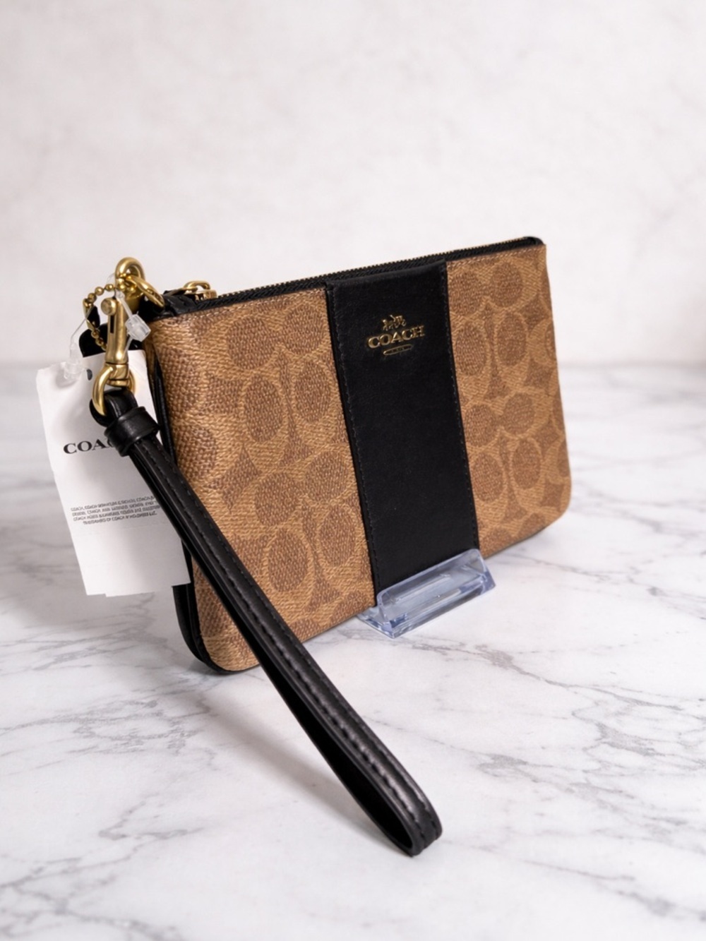 Coach Corner Zip Wristlet In Signature Canvas With Stripe - Picture 3 of 6